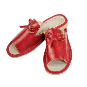 Women's Slippers - Red slippers with bow - Wojtyczka - 023 A