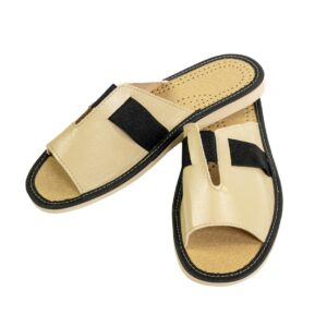 Women's Slippers - Beige cream slippers with black welt Wojtyczka - 028 A