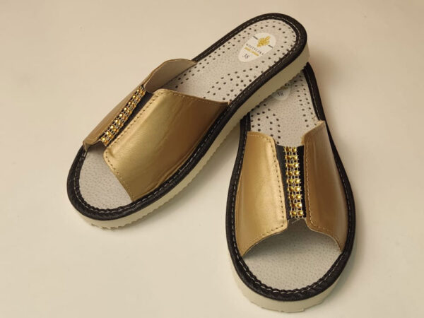 Ladies' Slippers - Golden Slippers with Embellishments