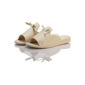 Damskie Pantofle - Beżowe kapcie z kokardą