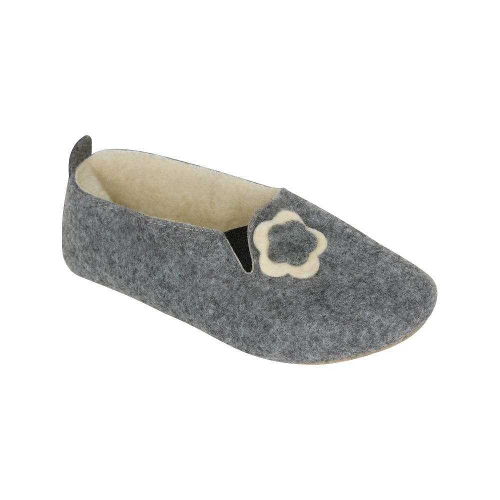 Pantofle Damskie - Kapcie Filcowe z Ozdobą Bambosz Wysoka Pięta