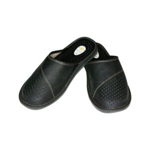 Men's Slippers - Black Natural Leather Slippers