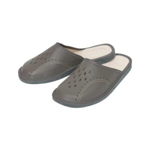 Men's Slippers - Grey Genuine Leather Slippers 