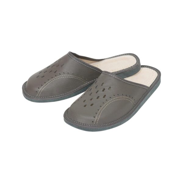 Men's Slippers - Grey Genuine Leather Slippers