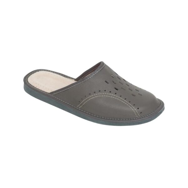 Men's Slippers - Grey Genuine Leather Slippers