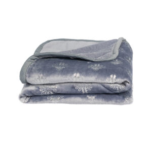 Koc polarowy 200x160 cm szary ze srebrnymi parzenicami - szare wykończenie