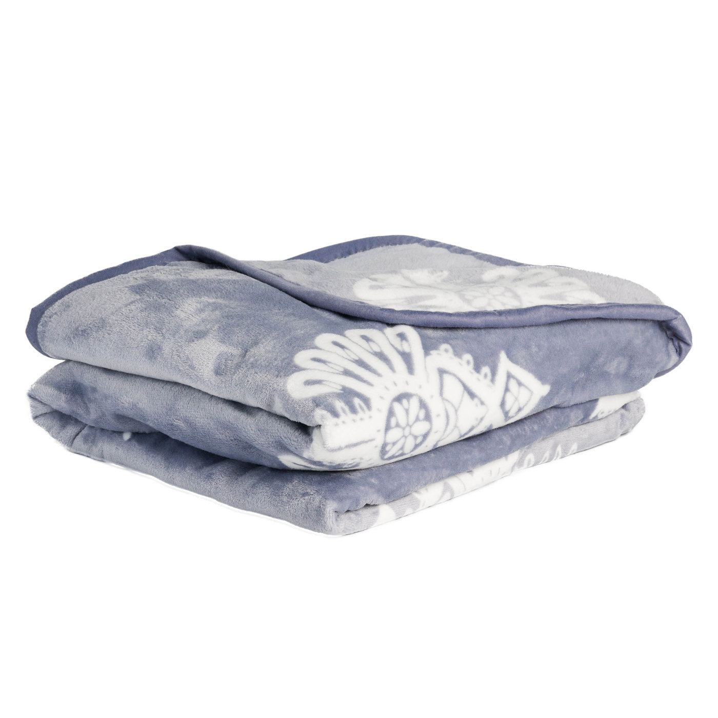 Koc polarowy szary blue-gray z białym wzorem parzenice - miękki polar