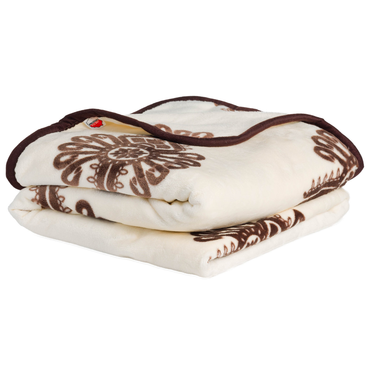 Koc polarowy kremowy z brązowym wzorem parzenice - miękki polar