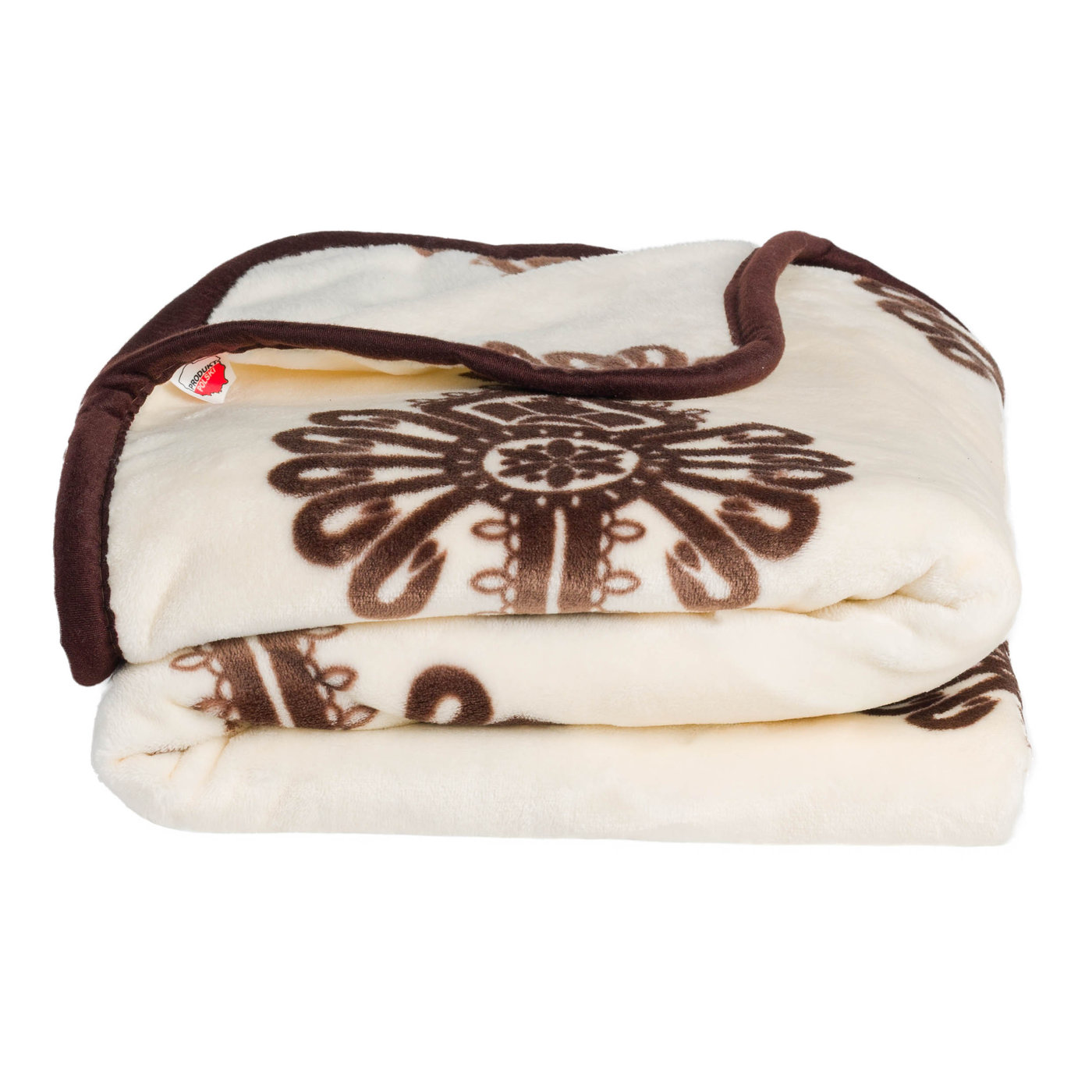 Koc polarowy 200x160 cm ecru z dużymi brązowymi parzenicami
