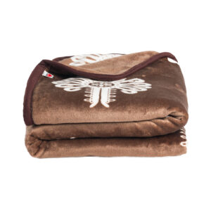 Koc polarowy 200x160 cm brązowy czekoladowy z dużymi białymi parzenicami