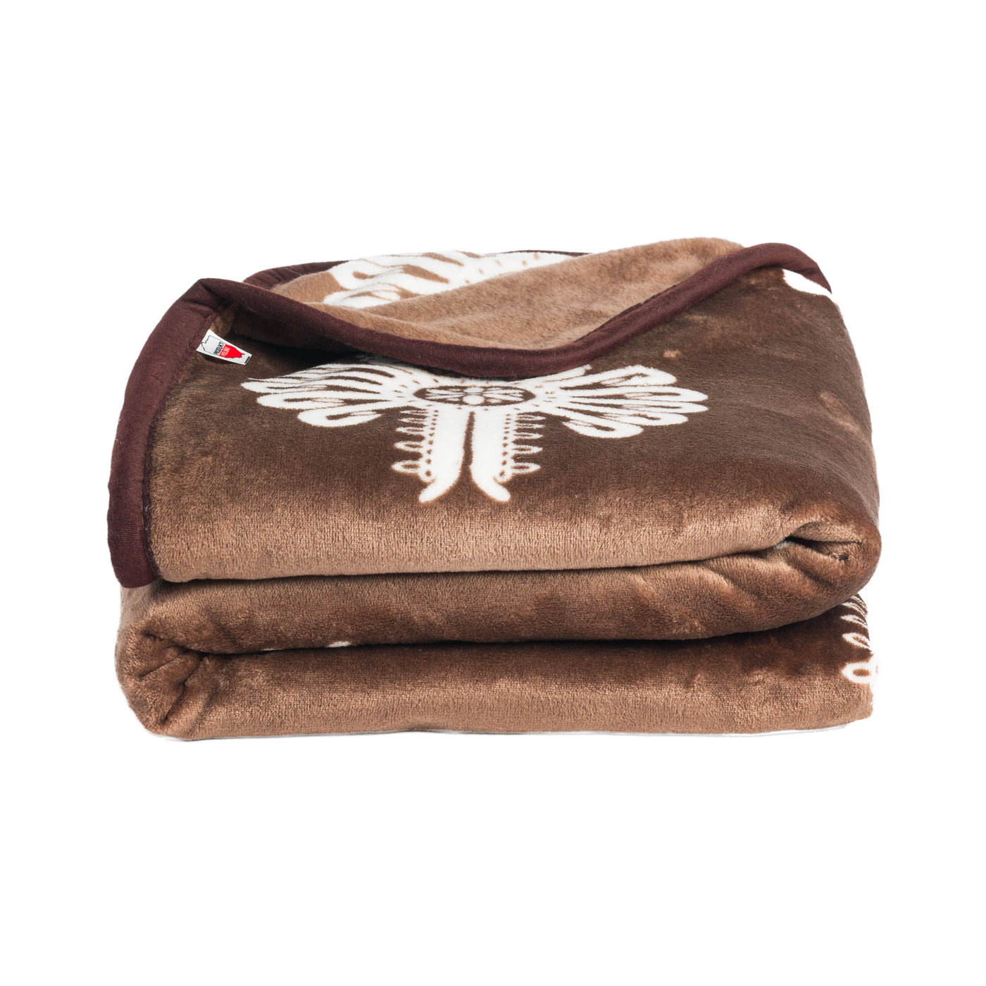 Koc polarowy 200x160 cm brązowy czekoladowy z dużymi białymi parzenicami