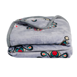 Szary koc polarowy 200x160 z kolorowymi parzenicami góralskimi Tatry