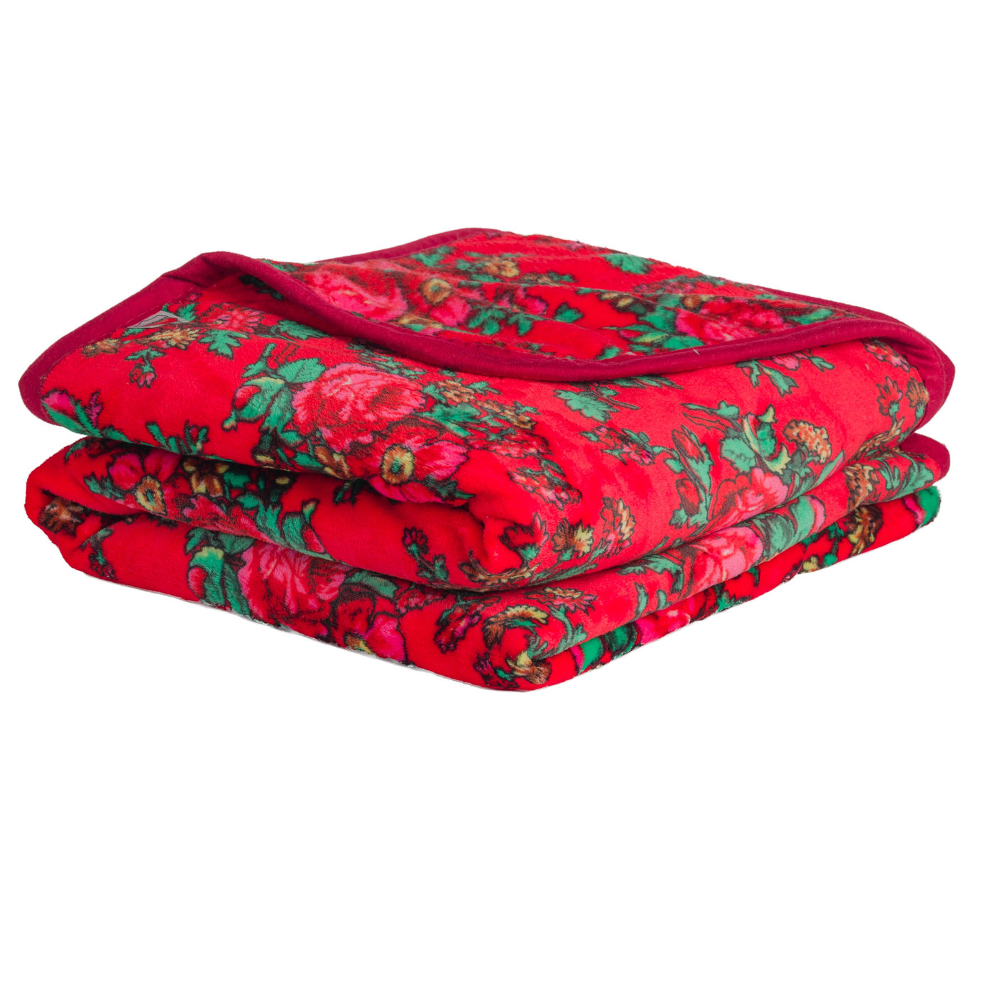 Czerwony koc polarowy 200x160 cm z dużymi kwiatami folklorowymi wzór vintage folk