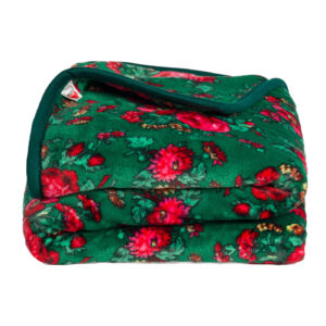 Koc polar butelkowa zieleń kwiaty folklorowe róże piwonie 200x160 widok frontalny