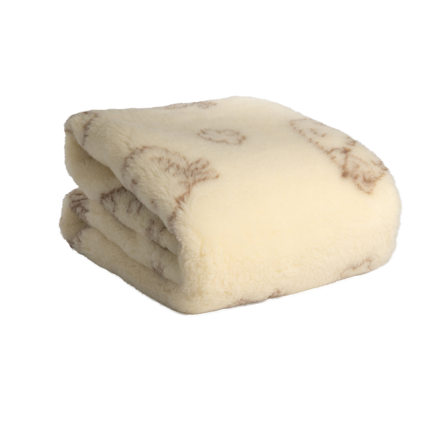 Wełniany koc z owieczkami złożony - kolor ecru i brąz