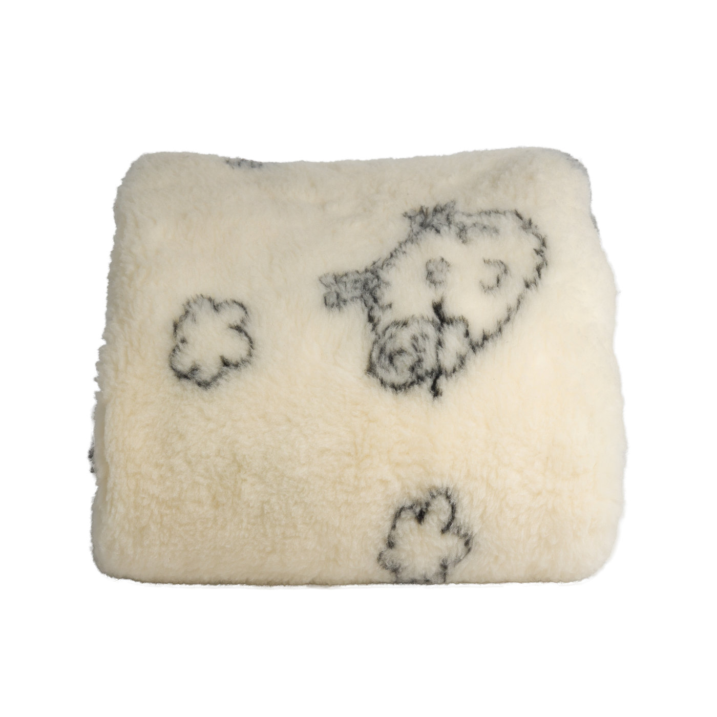 Koc Wełniany 200x160 cm - Wzór Owieczki Ecru