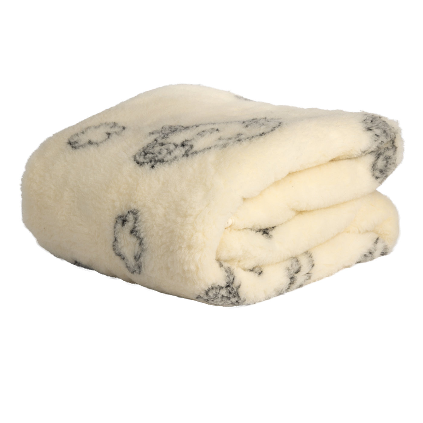 Koc Wełniany 200x160 cm - Wzór Owieczki Ecru