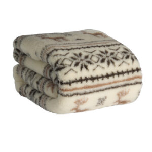 Koc wełniany 200x160 cm góralski z jeleniami - kolorystyka brązowo-ecru