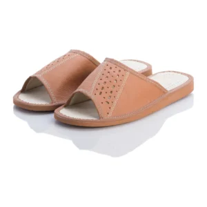 Pantofle męskie karmelowe ze skóry naturalnej - para