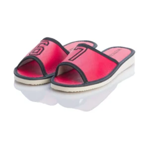 Pantofle młodzieżowe różowe 67 odkryte z czarnym lamowaniem